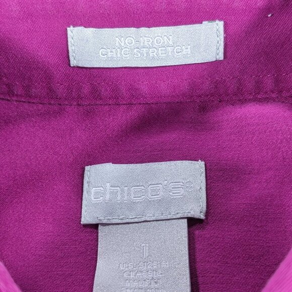 Chicos Top Womens Medium Purple No Iron Button Up Stretch Long Sleeve Career - Picture 3 of 7